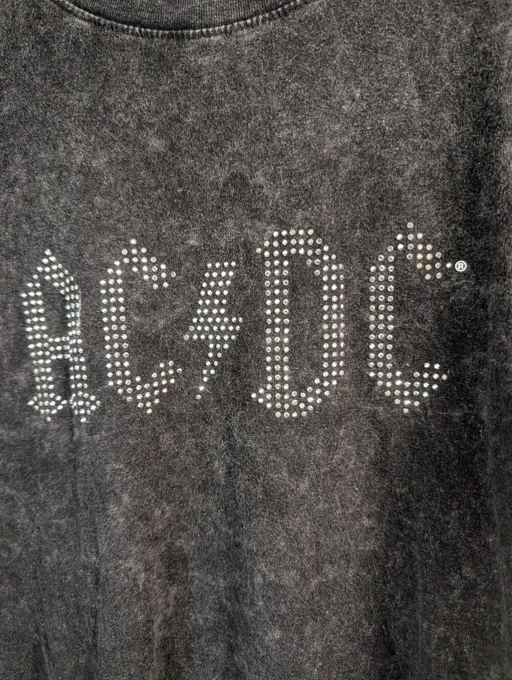 AC/DC Studded T Shirt L Black Acid Wash Oversized Band Grunge Rock Punk Skater - Picture 2 of 5